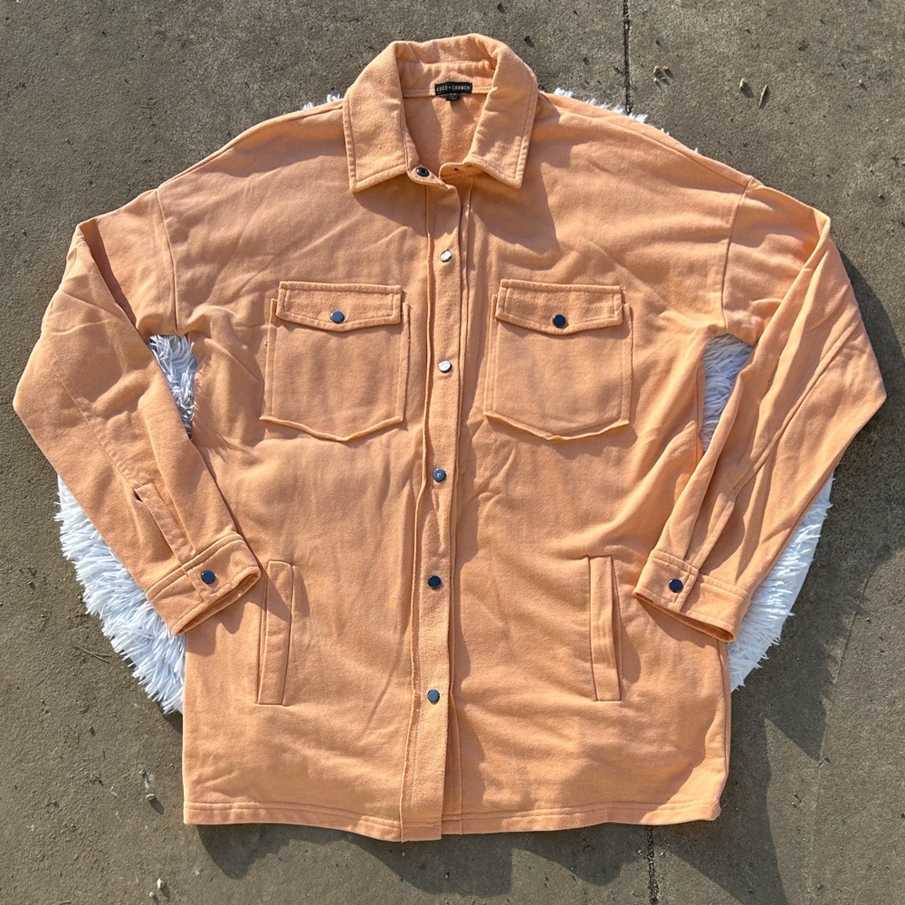 Coco + Carmen Peach Button Down Soft Shirt Shacket with Pockets Size Small